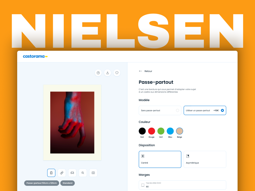 Interface de personnalisation de cadres sur-mesure